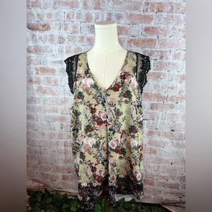 Daniel Rainn Pink Green Lace Floral Sleeveless Blouse